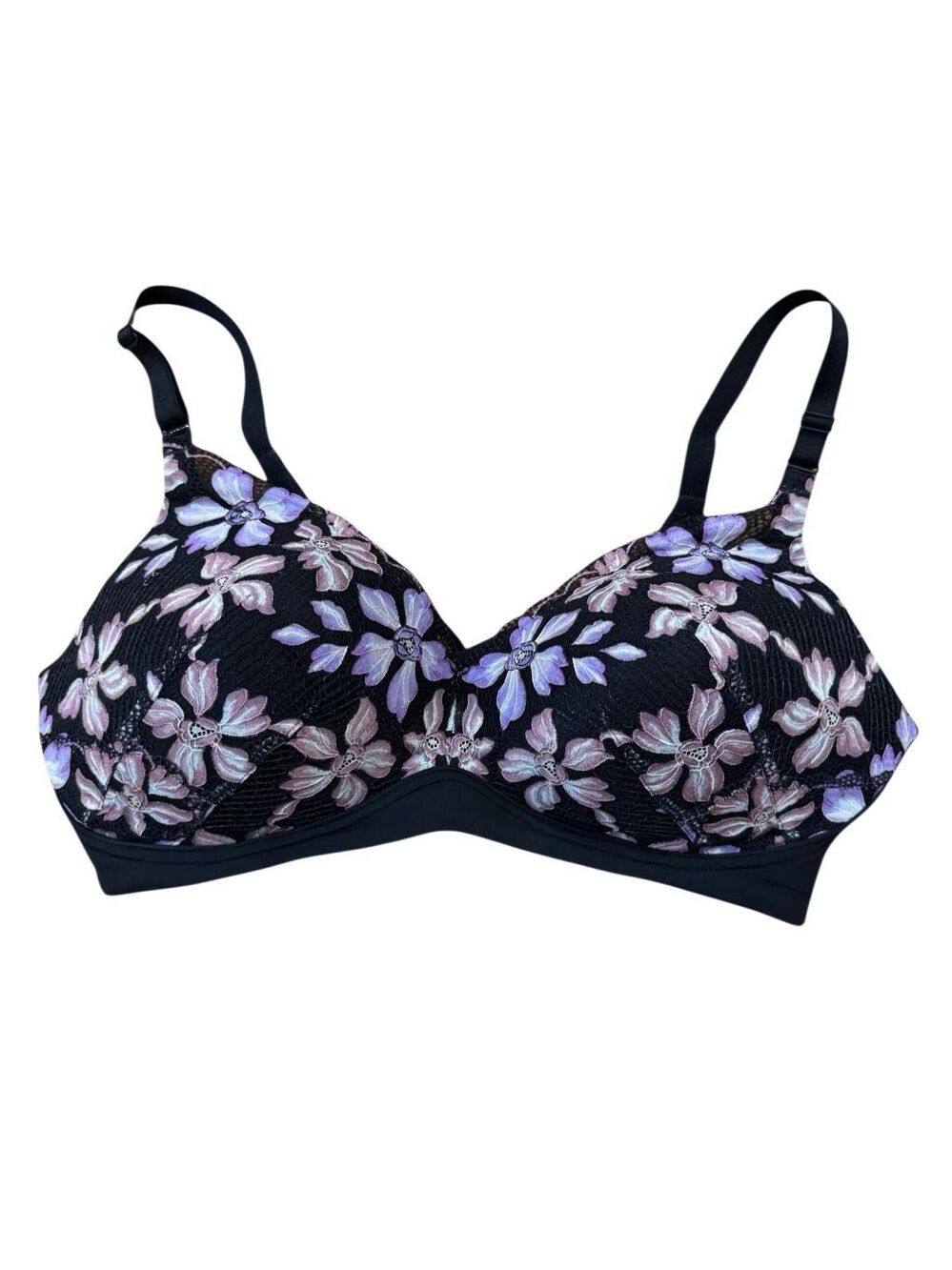 Torrid Dream Wire Free Push Up Bra Size 40DDD Black Pink Purple Floral Lace